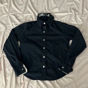 black Burberry top with silver snap button detailing. size S